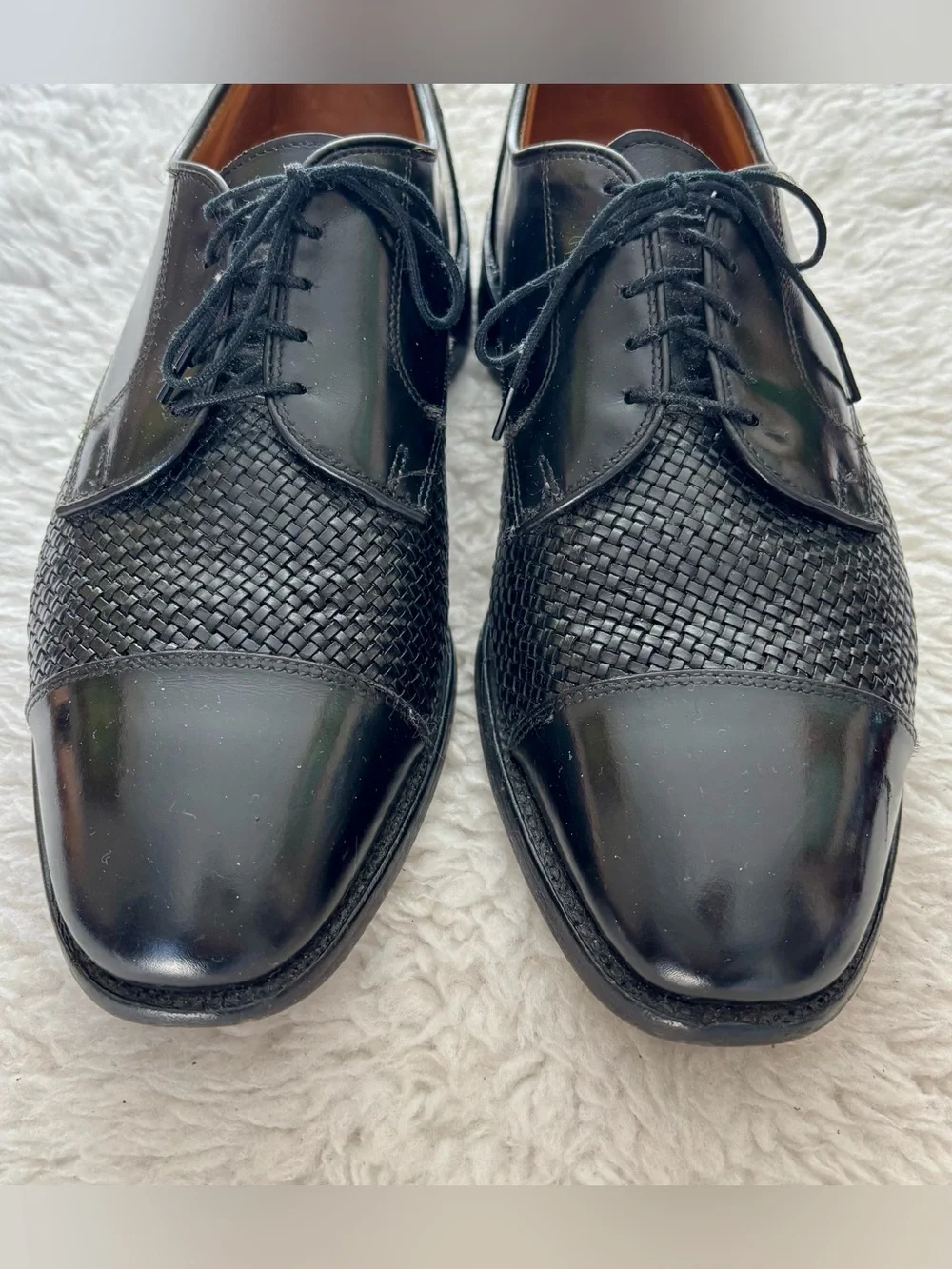 Allen Edmonds Lauderdale Black Leather Woven vamp Cap Toe Oxfords Shoes Sz 10.5D